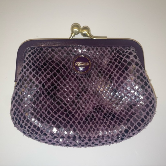 Coach Handbags - Coach Signature Purple Snakeskin Framed Kisslock Coin Purse